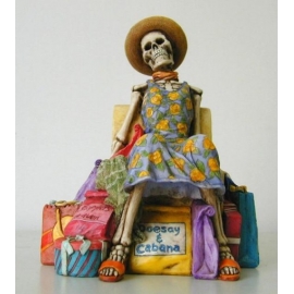 骷髏頭人少女瘋狂購物坐姿( y14923 立體雕塑.擺飾>人物立體擺飾>西式人物 )